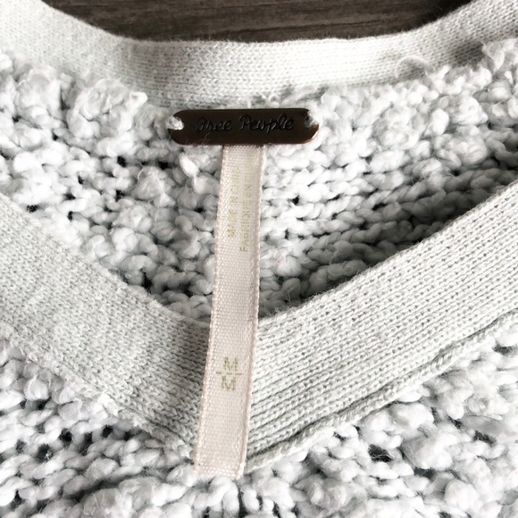 Free People Songbird Sweater V Neck Light Blue Textured Cotton Boho Distressed - Picture 12 of 15